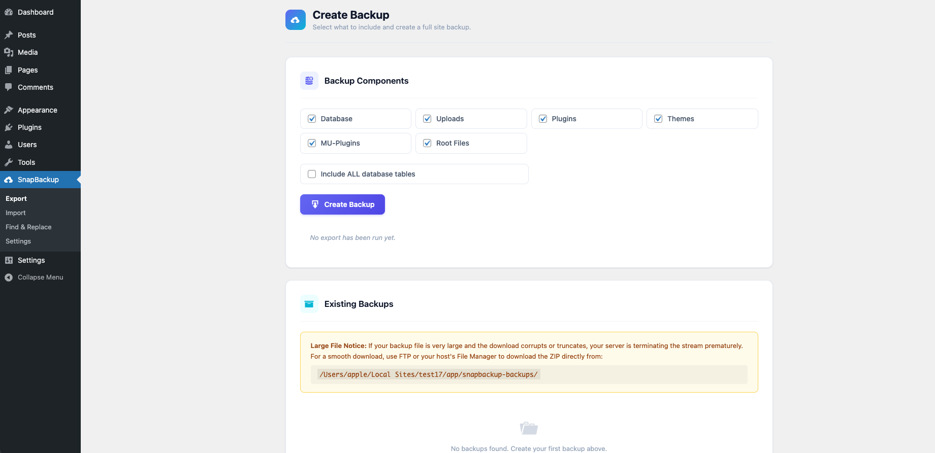 ZHBackup Export Page