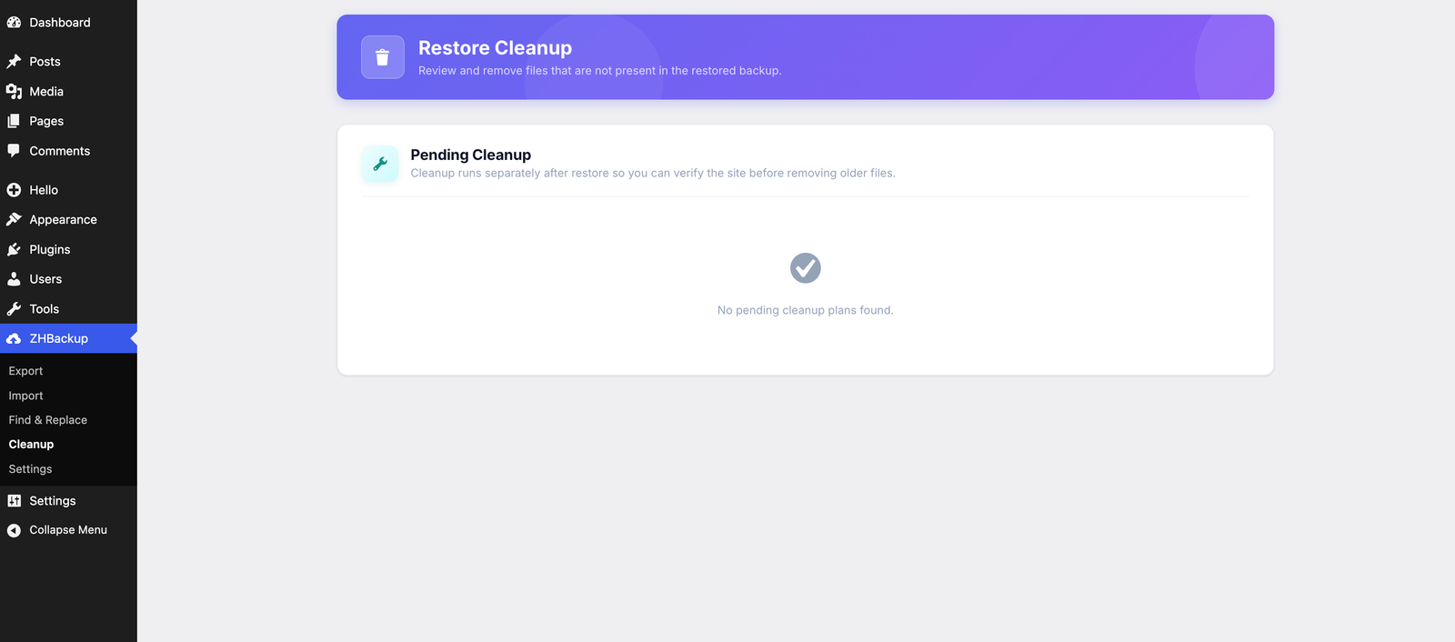 ZHBackup Restore Cleanup