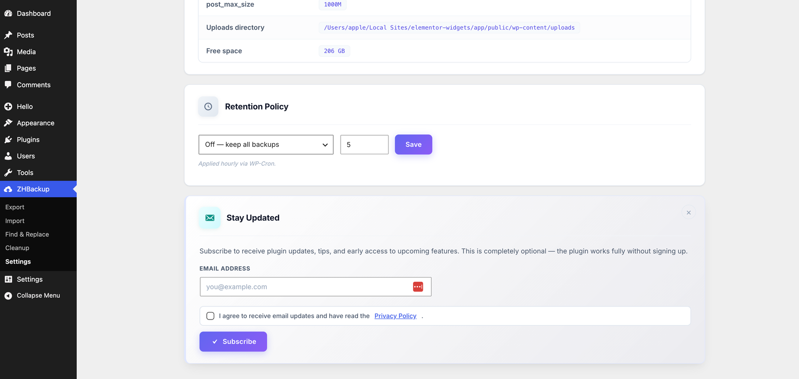 ZHBackup Retention Policy and Optional Updates